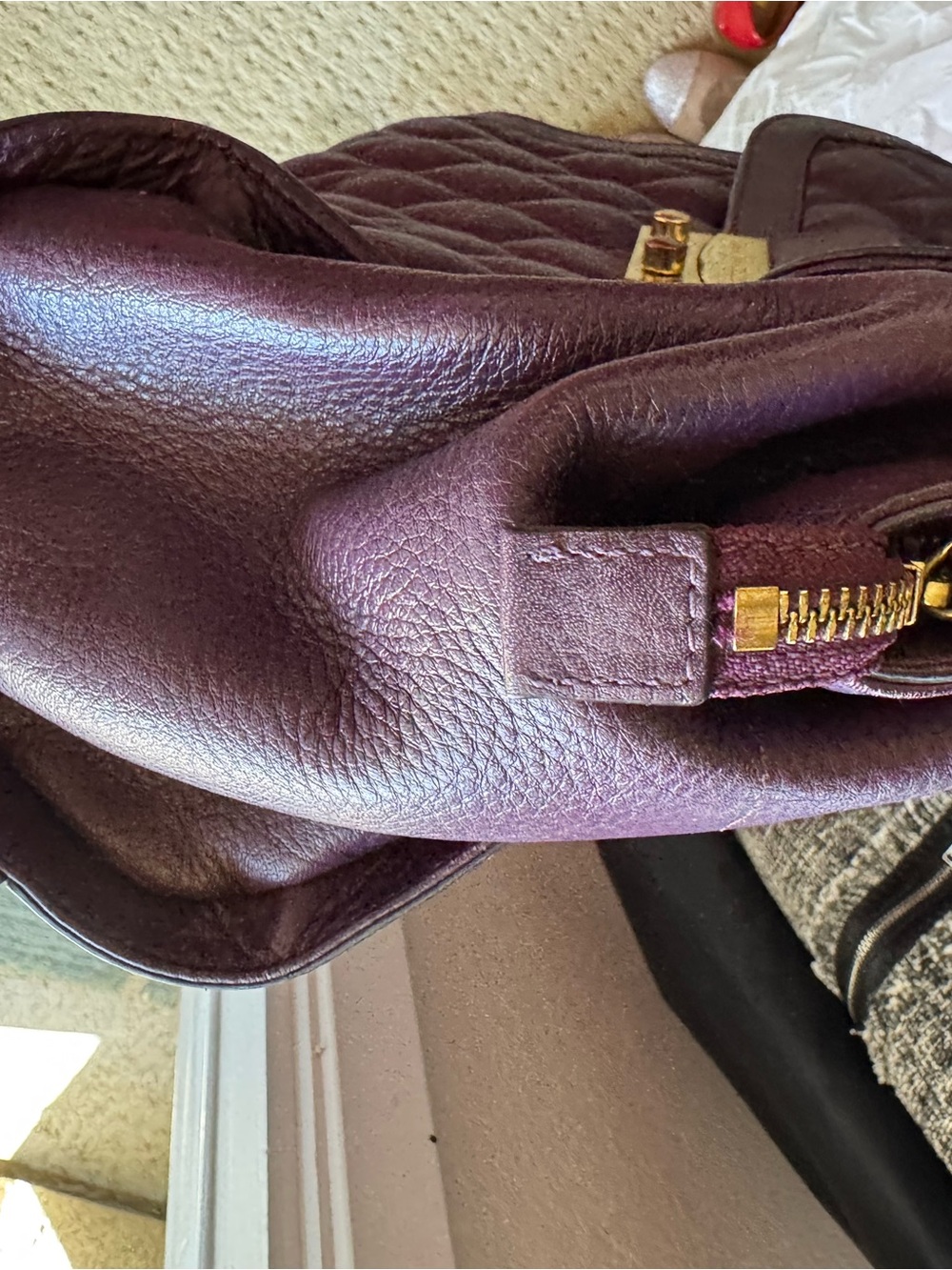 Vera Bradley Leather Quilted Top-Handle Satchel in Deep Plum - Picture 5 of 10